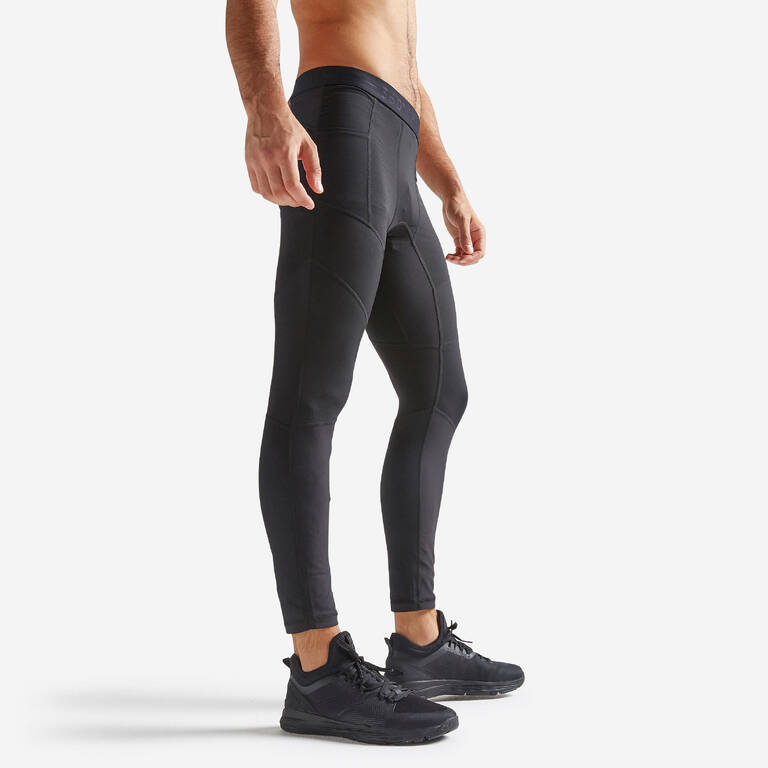 Men Gym Tights Polyester Skin-Fit 500 Black