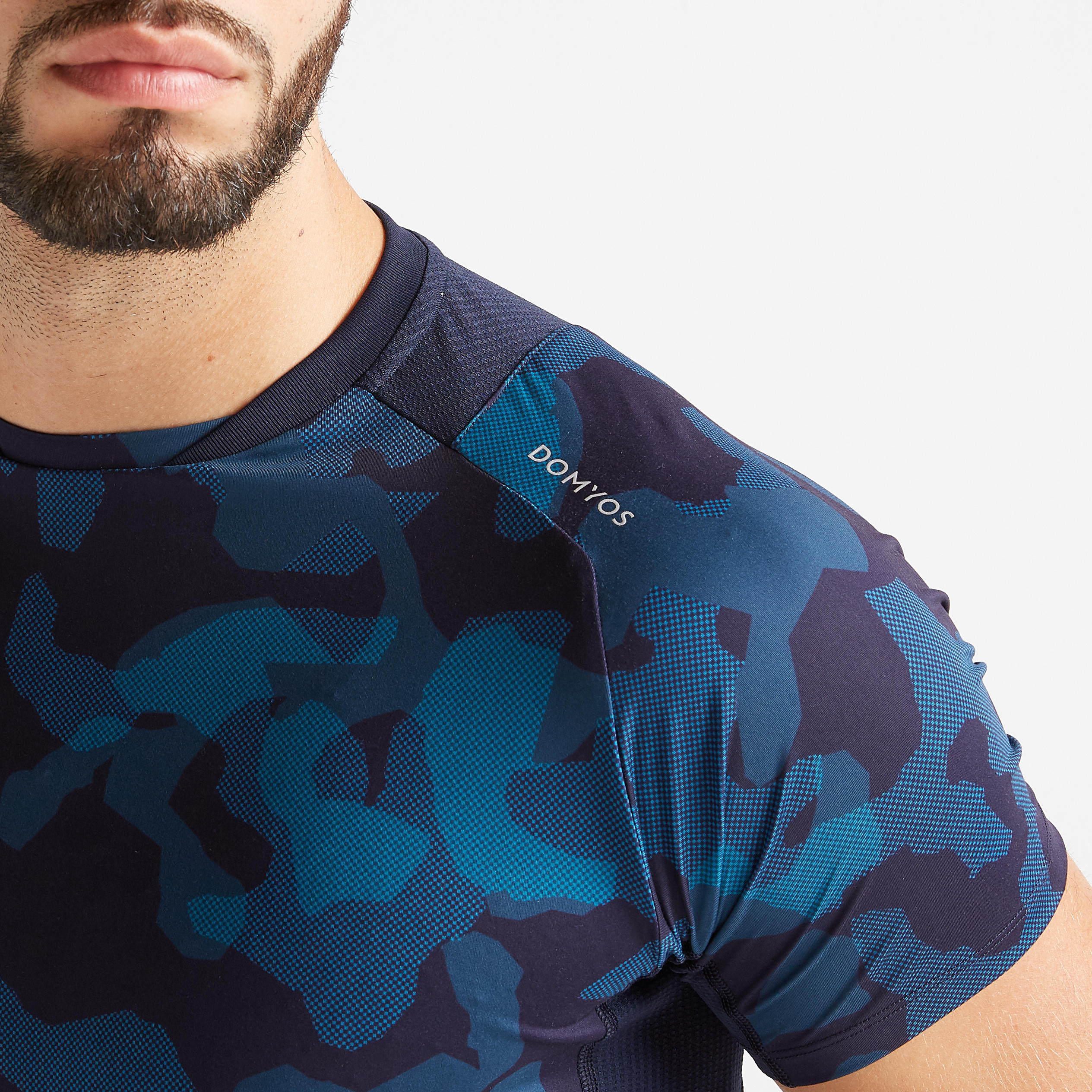 Men's Fitness Cardio Training T-Shirt 500 - Blue Camo 3/6