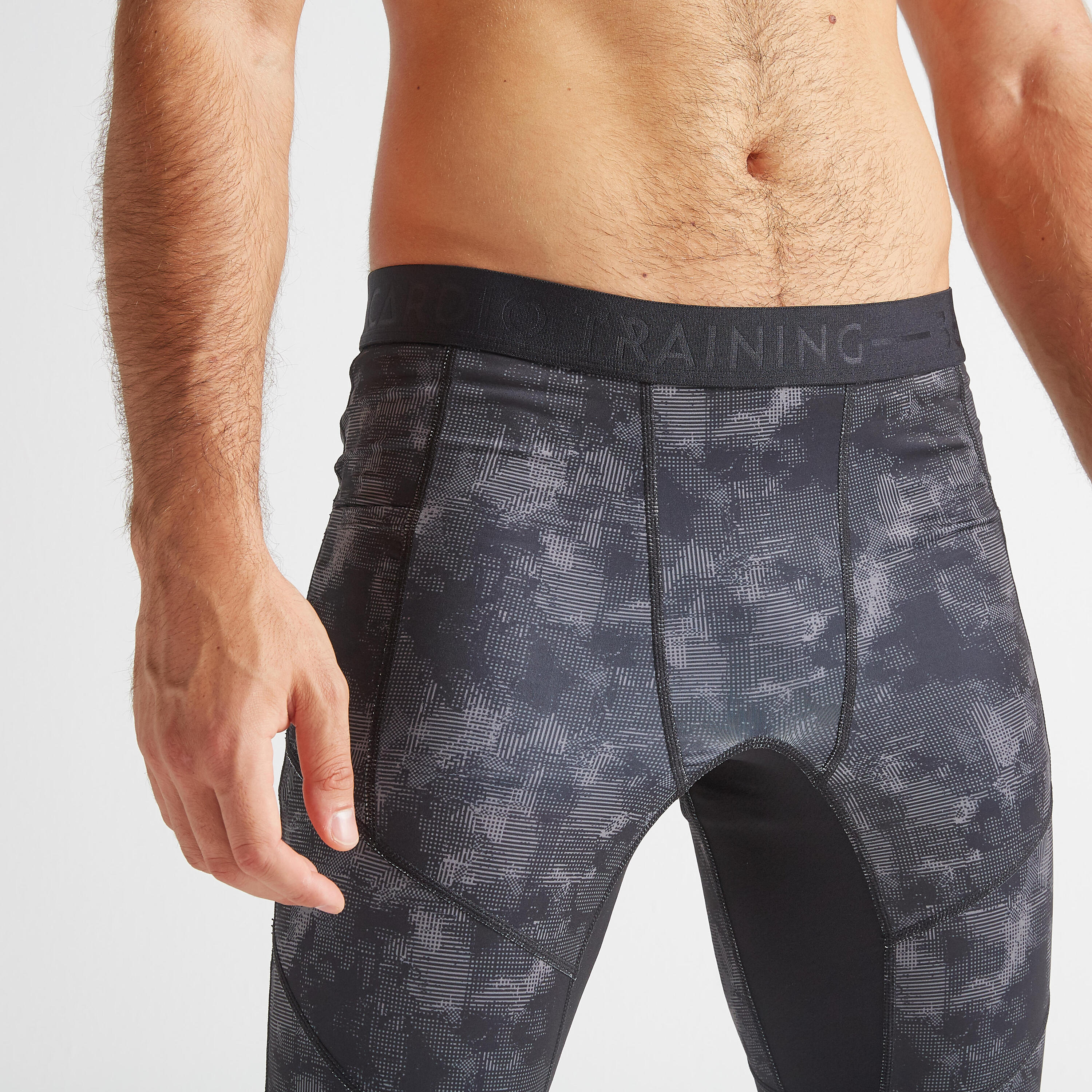 Men's Cardio Fitness Training Leggings FLEG 500 - Grey Print 3/7