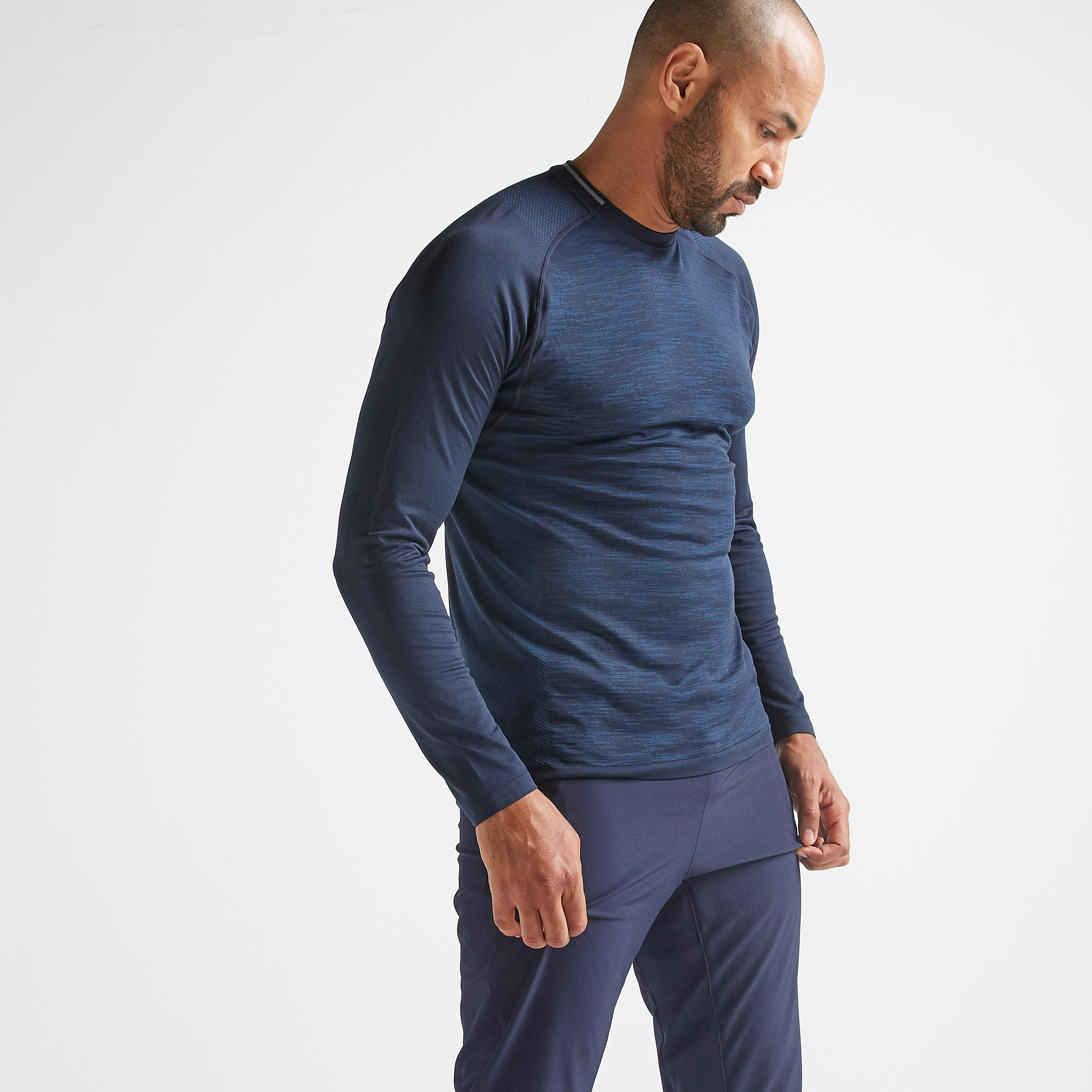 Men Polyester Long-Sleeved Gym T-Shirt - Mottled Blue -  4