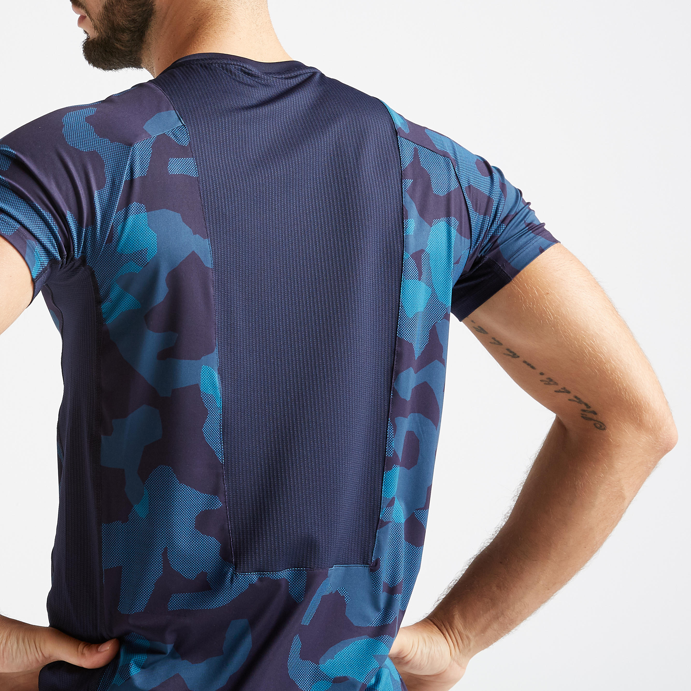 Men's Fitness Cardio Training T-Shirt 500 - Blue Camo 5/6