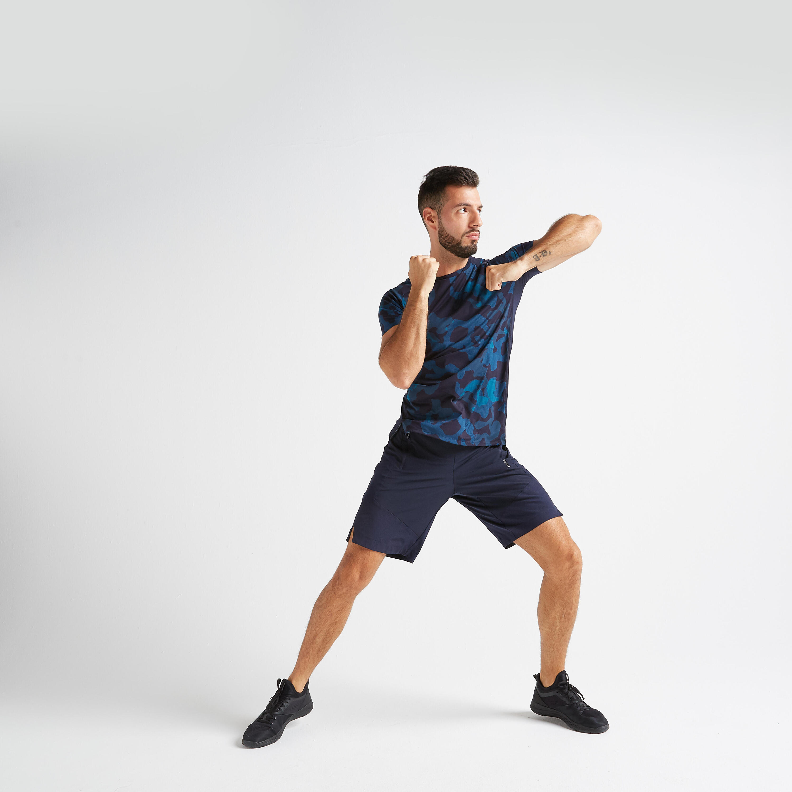 Men's Fitness Cardio Training T-Shirt 500 - Blue Camo 2/6