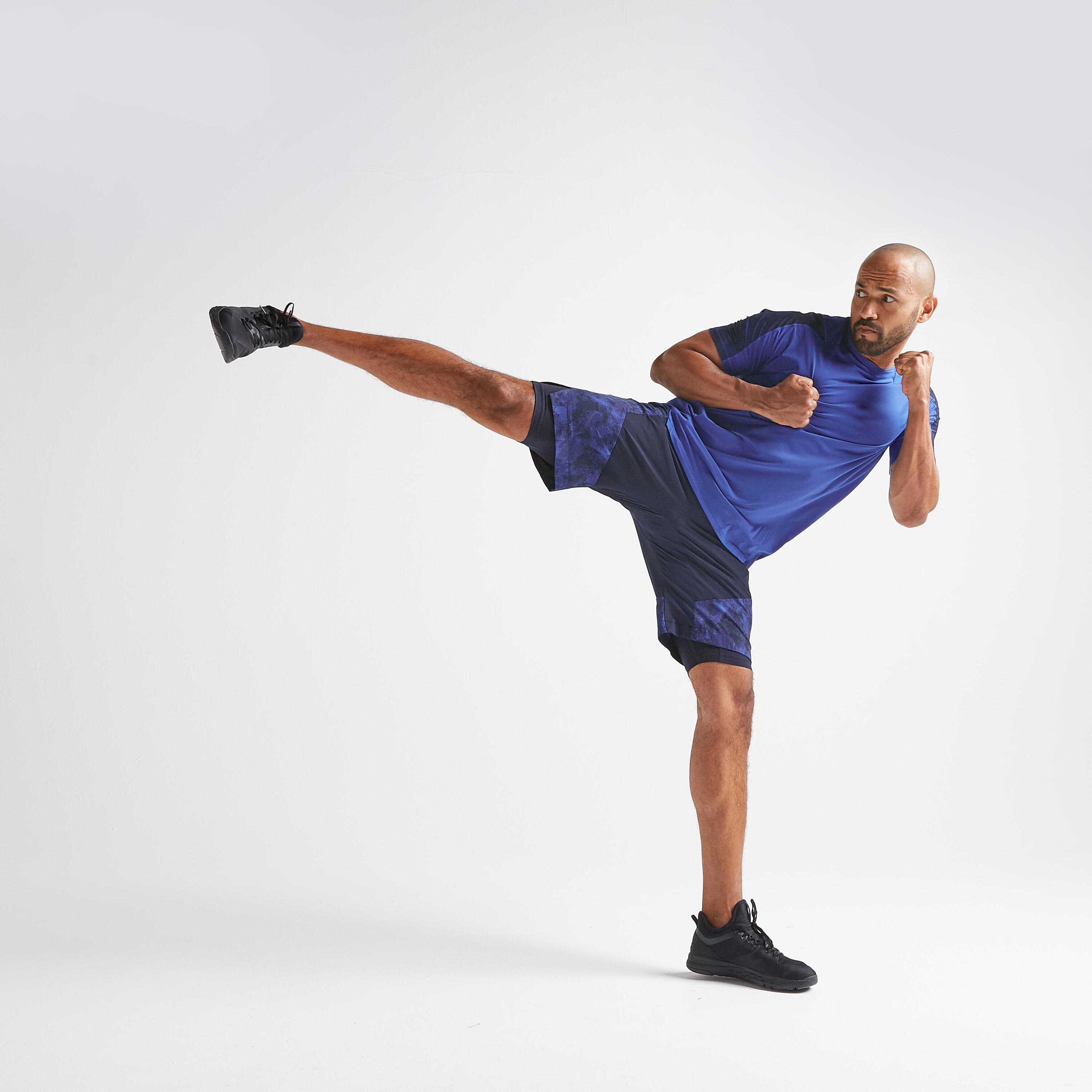 Men's 2-in-1 Cardio Fitness Shorts FTS 520 - Navy/Camo 3/7