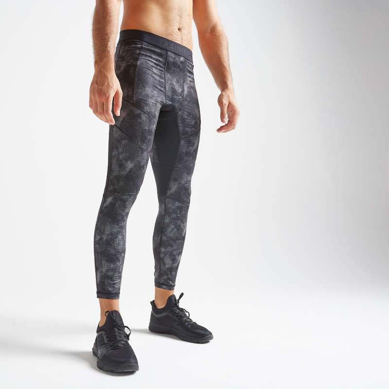 MAN FITNESS APPAREL Fitness and Gym - Leggings FLEG 500 - Grey Print DOMYOS - Gym Activewear