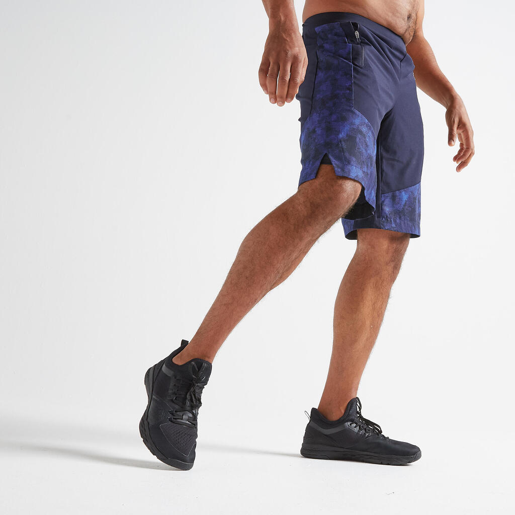 Men's 2-in-1 cardio fitness shorts fts 520 - navy/camo