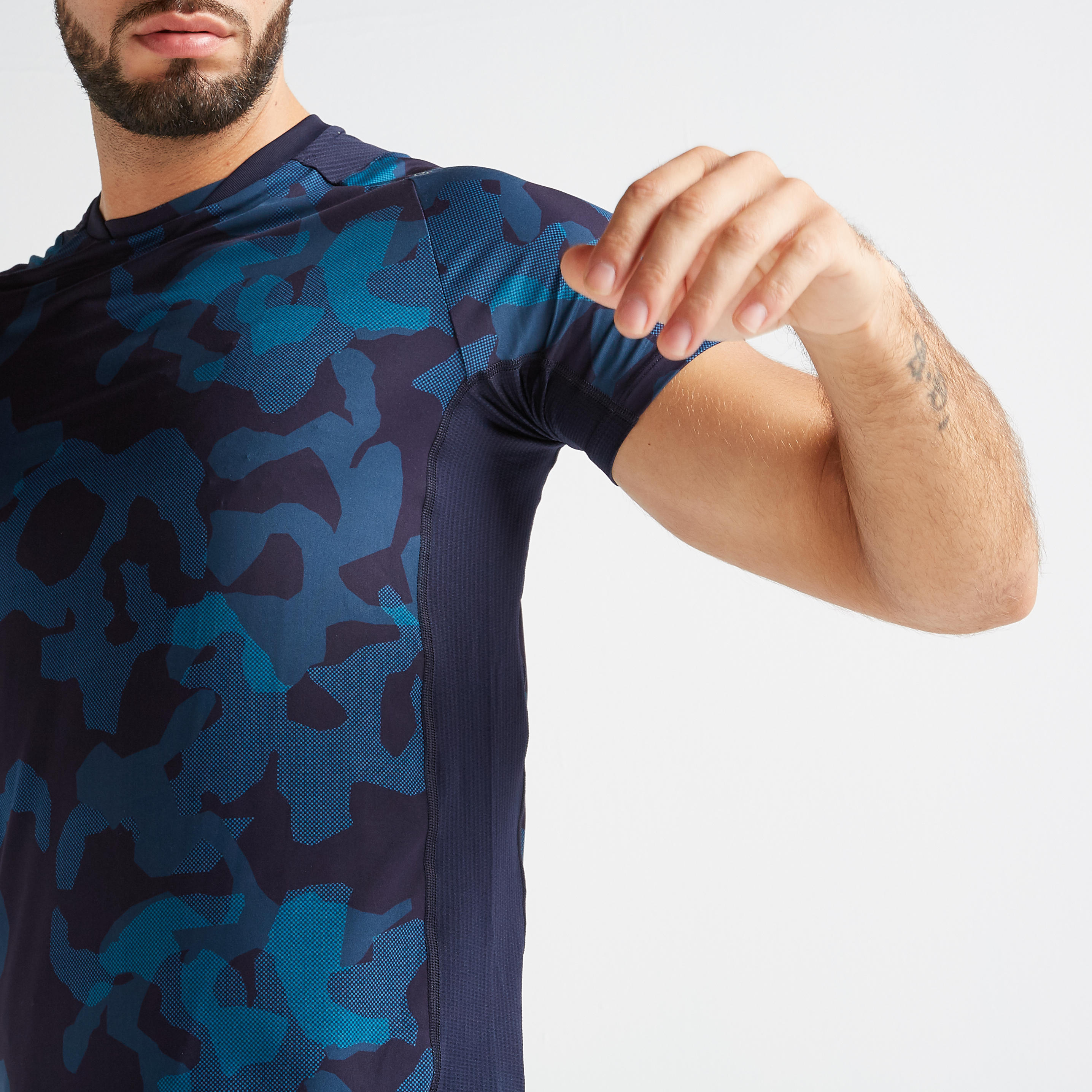 Men's Fitness Cardio Training T-Shirt 500 - Blue Camo 4/6