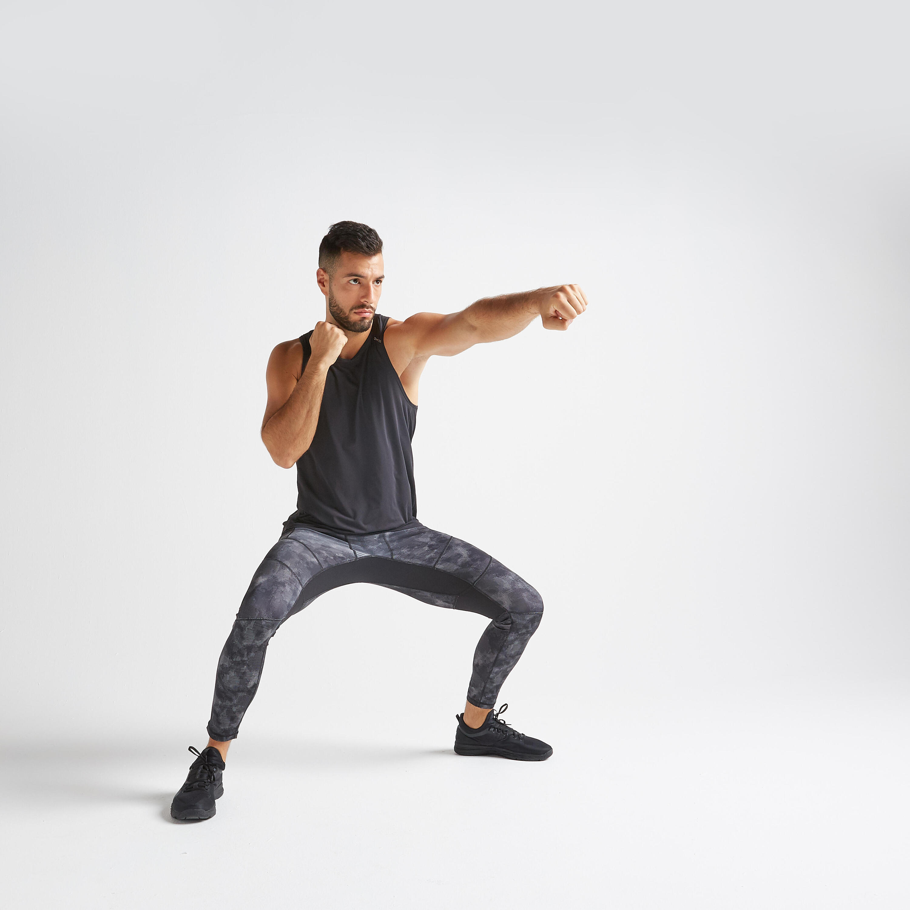 Men's Cardio Fitness Training Leggings FLEG 500 - Grey Print 2/7