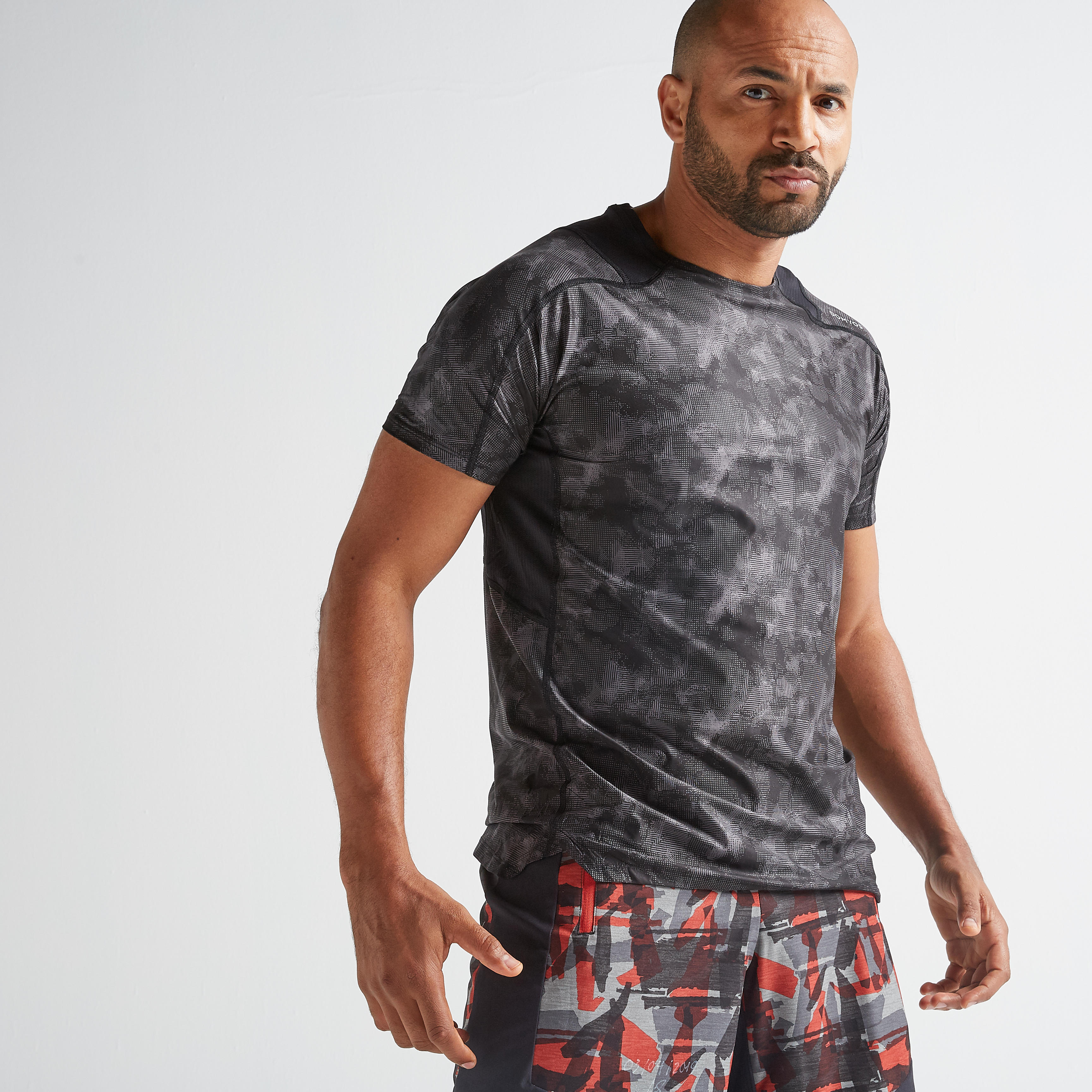 

Men's Regular Fitness T-Shirt - Grey/Black -  By DOMYOS | Decathlon, Black/grey