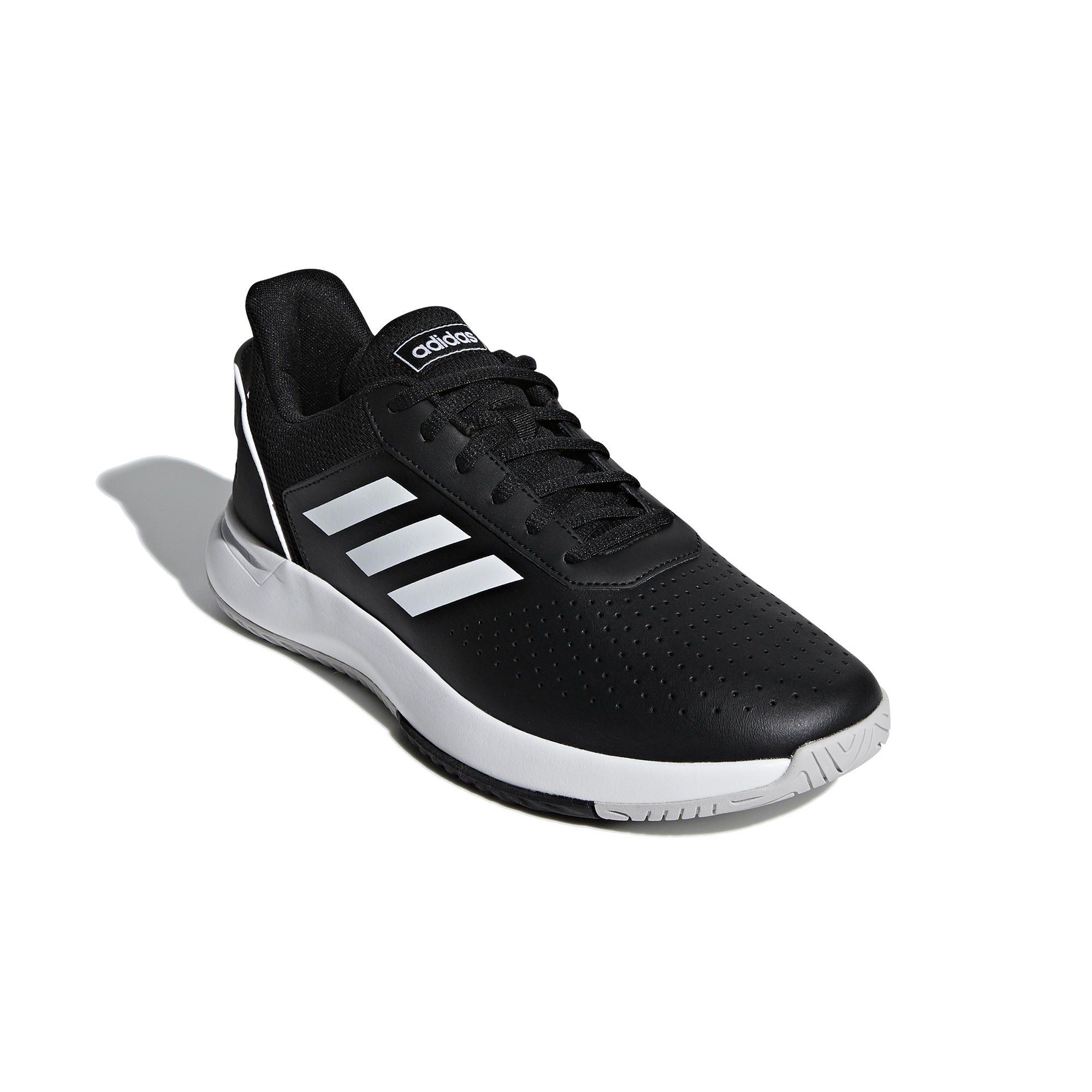 white and black adidas tennis shoes