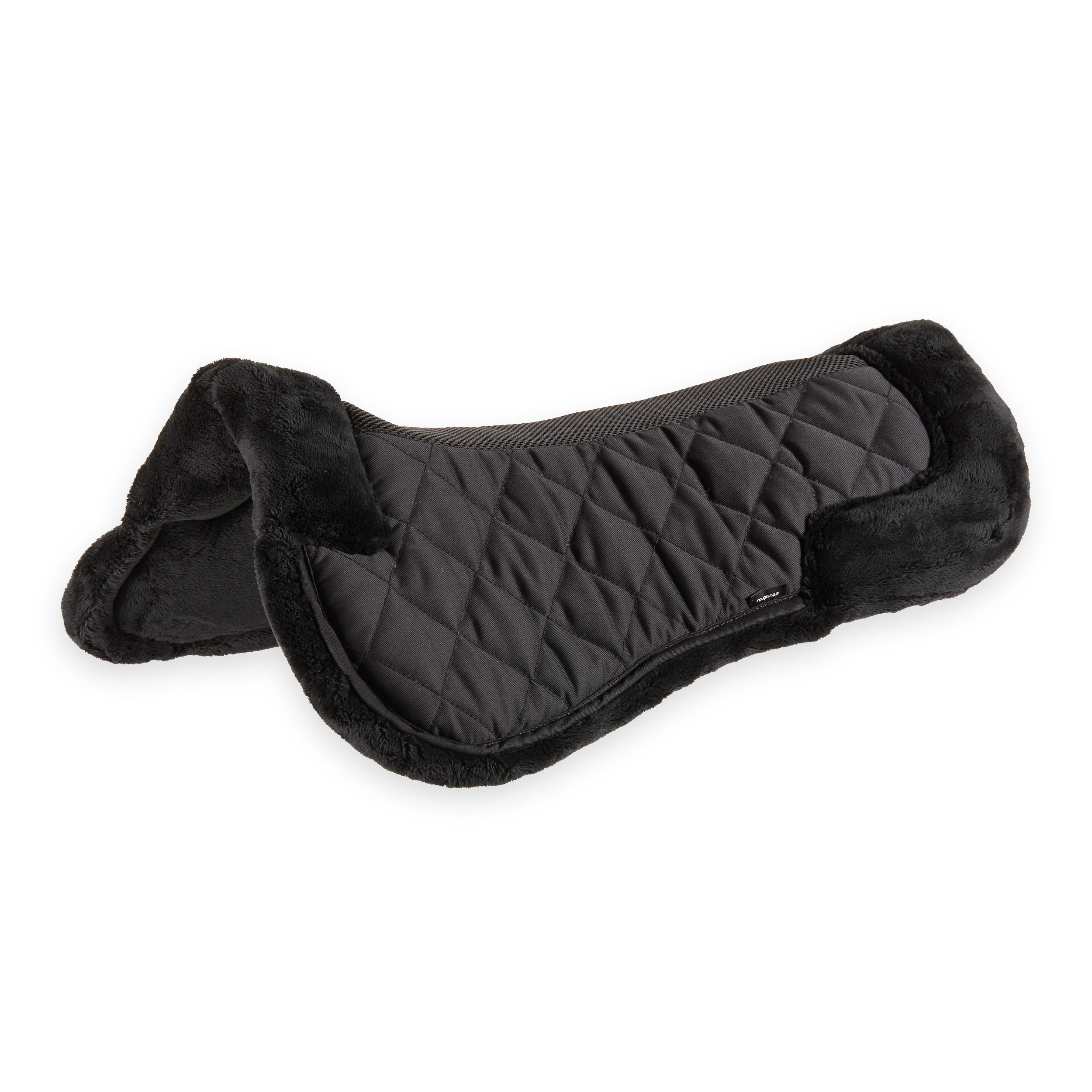 Horse Riding Synthetic Sheepskin Saddle Pad for Horse and Pony 500 - Black - FOUGANZA