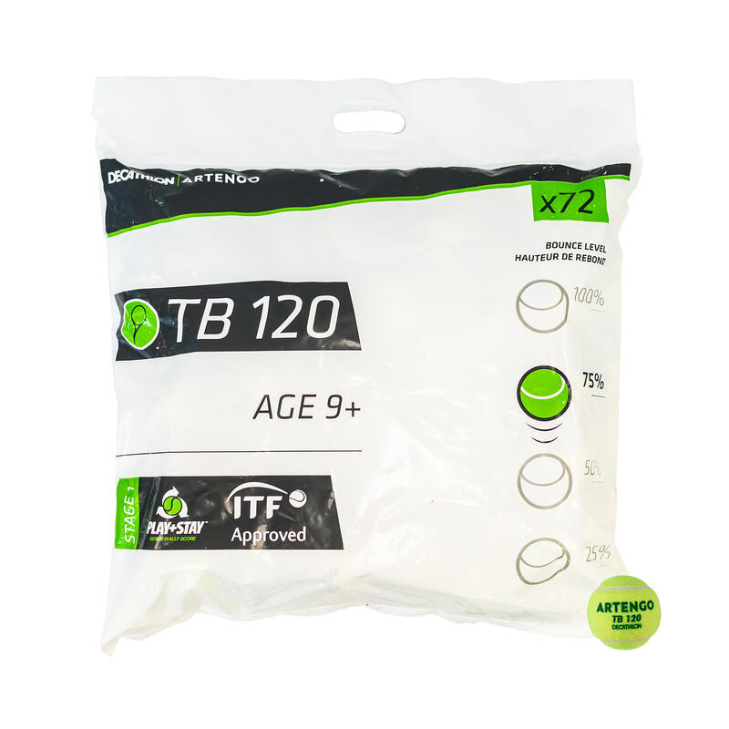 BALLE TENNIS TB120*72 POINT VERT
