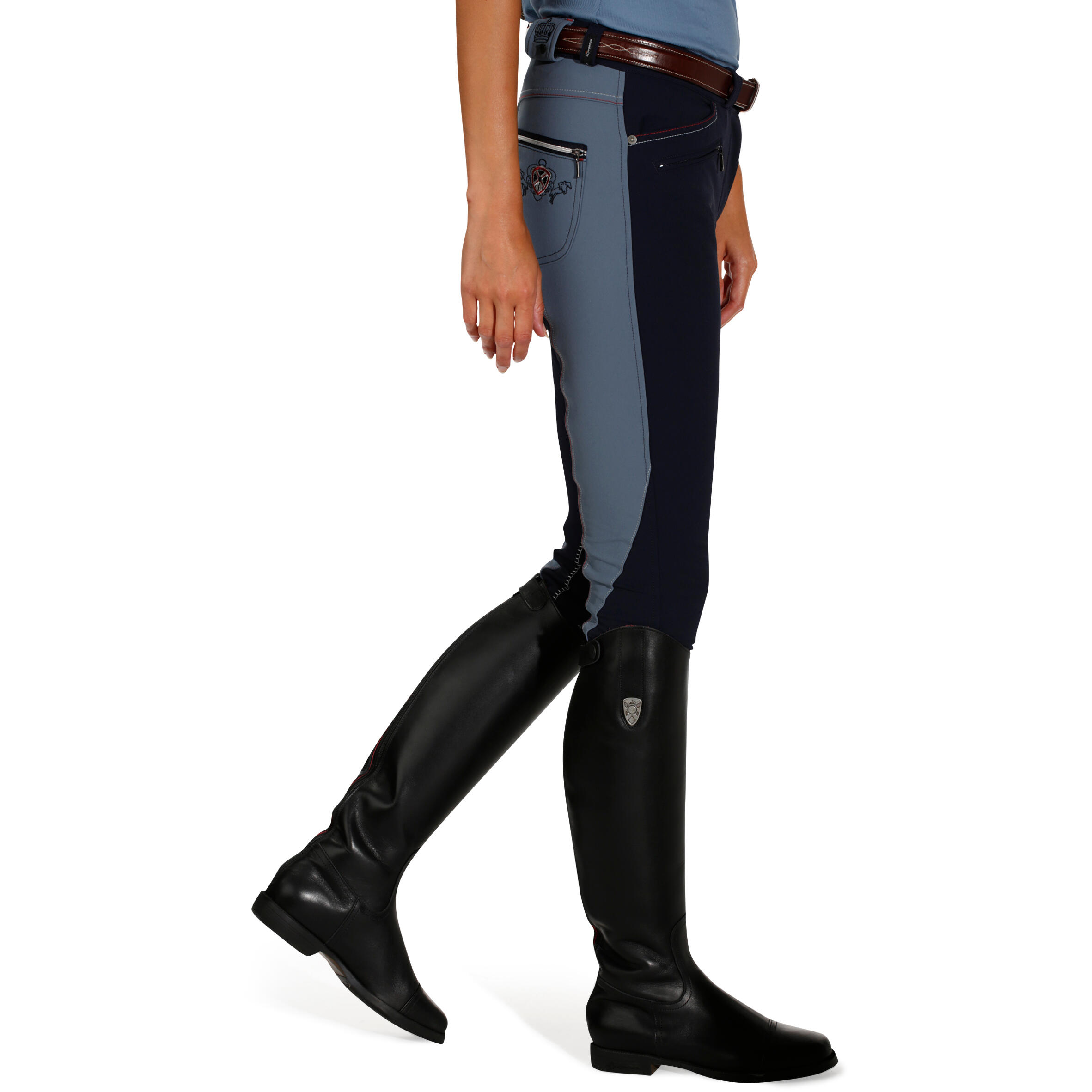 Performer 500 Women's Horse Riding Jodhpurs - Navy Blue/Blue/Slate Grey 4/14