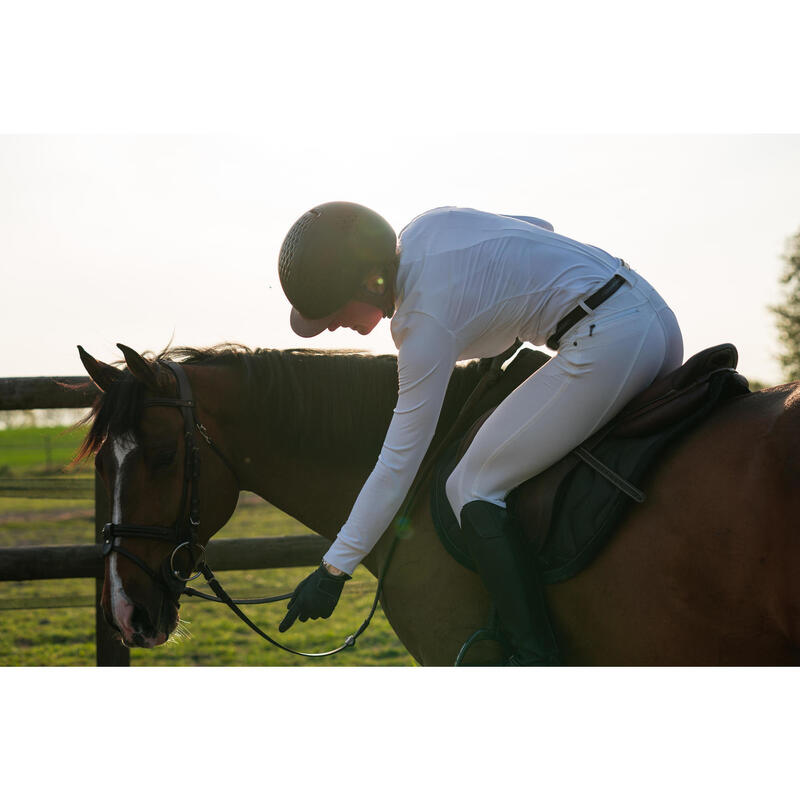 Damespolo met lange mouwen voor paardrijwedstrijden 500 wit