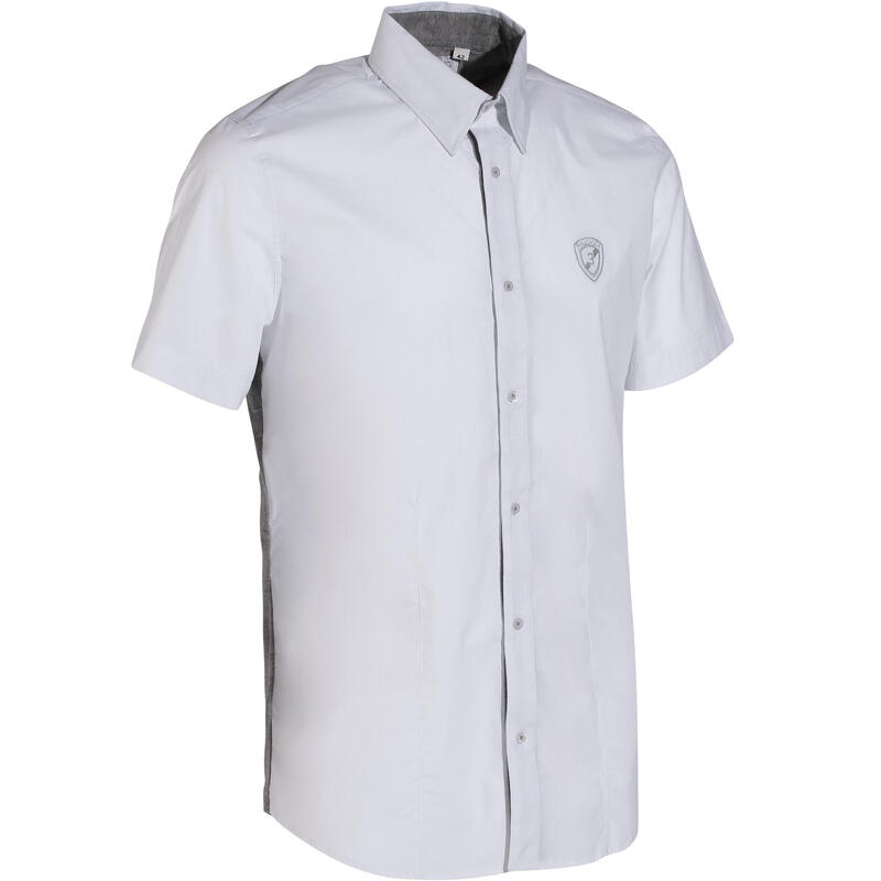 Chemise de concours manches courtes équitation homme bi-matière blanc et gris