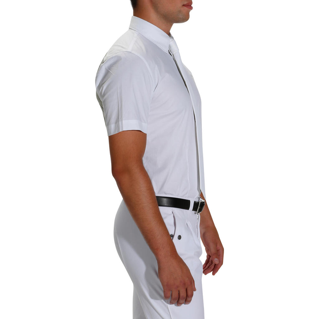 Мъжка риза за състезания, къси ръкави, бяло/сиво