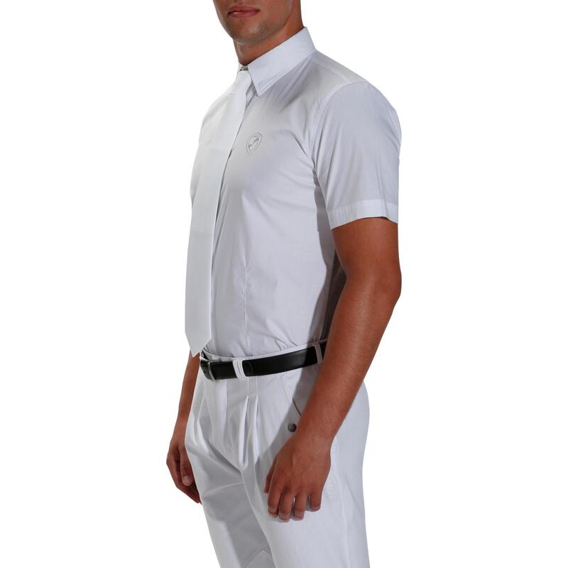Chemise de concours manches courtes équitation homme bi-matière blanc et gris