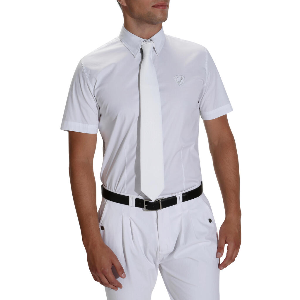 Trumparankoviai dviejų audinių marškinėliai jojimo varžyboms, balti, pilki