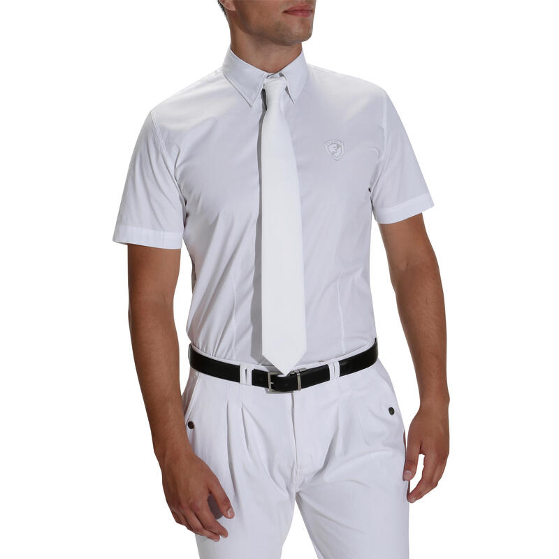 Chemise de concours manches courtes équitation homme bi-matière blanc et gris