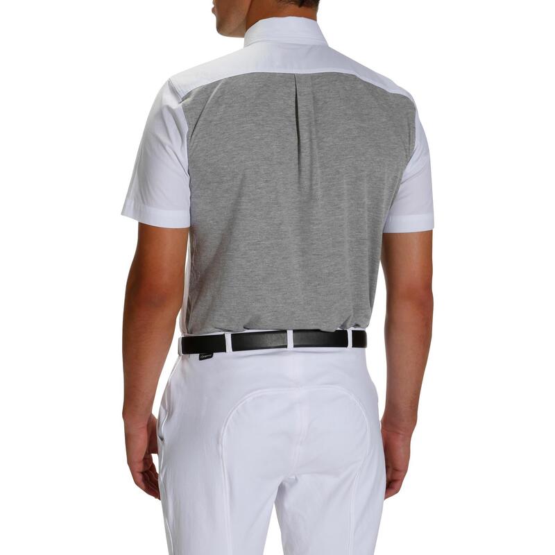 Chemise de concours manches courtes équitation homme bi-matière blanc et gris