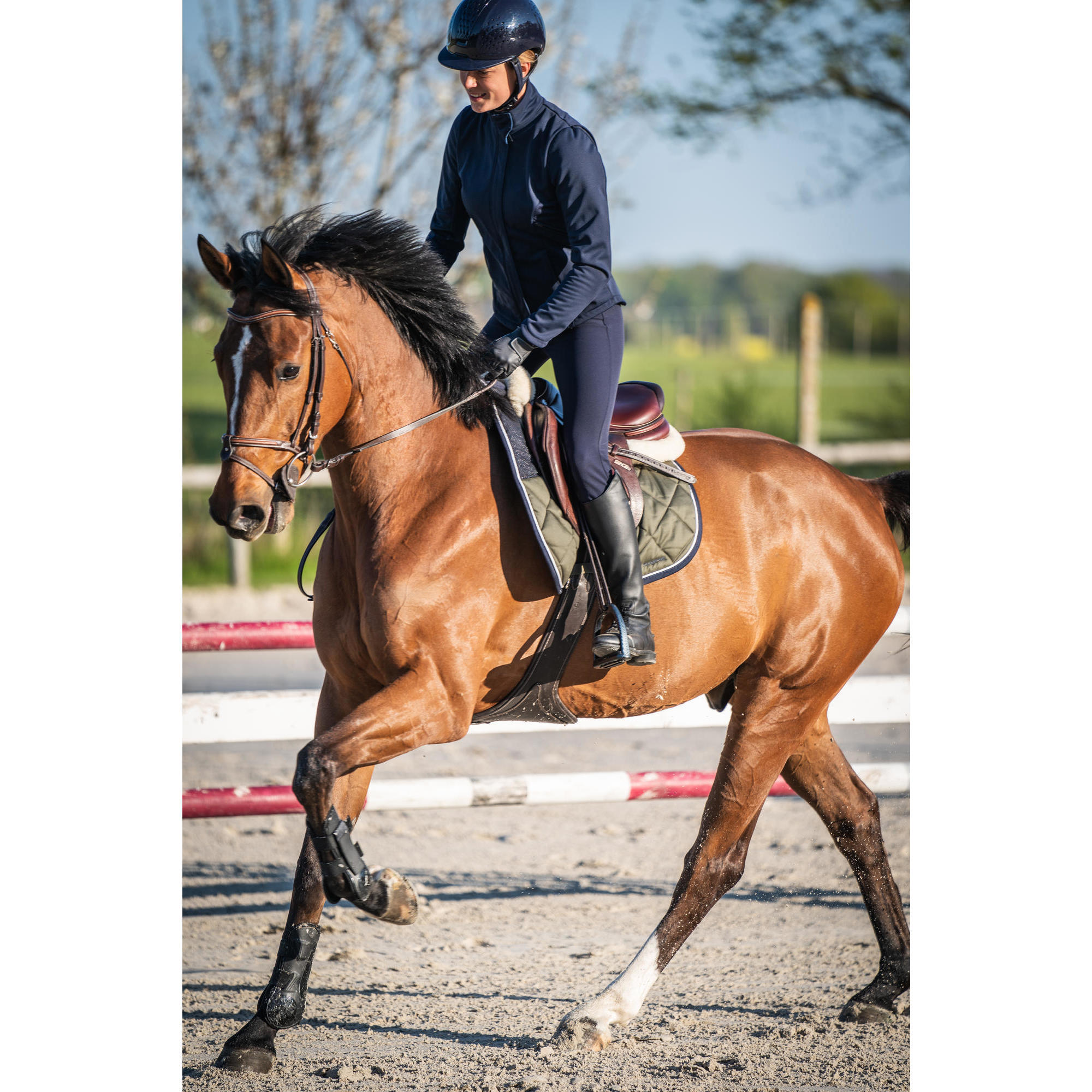 Бриджи жен. для верховой езды 500 цвет:синий FOUGANZA