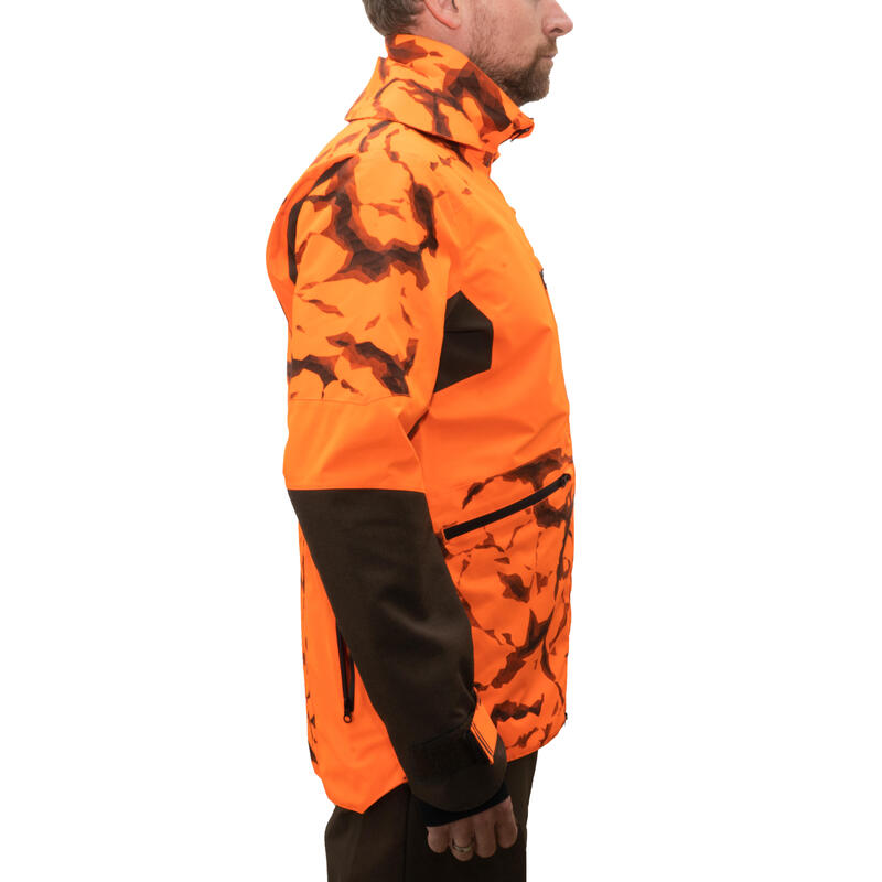 Chaqueta Caza Solognac Supertrack 900 Impermeable Naranja Fluo Alta Visibilidad