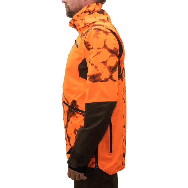 Chaqueta Caza Solognac Supertrack 900 Impermeable Naranja Fluo Alta Visibilidad