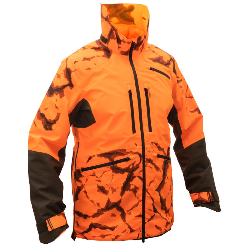 Chaqueta Caza Solognac Supertrack 900 Impermeable Naranja Fluo Alta Visibilidad