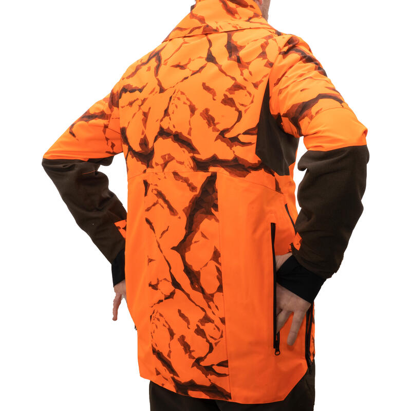 Chaqueta Caza Solognac Supertrack 900 Impermeable Naranja Fluo Alta Visibilidad