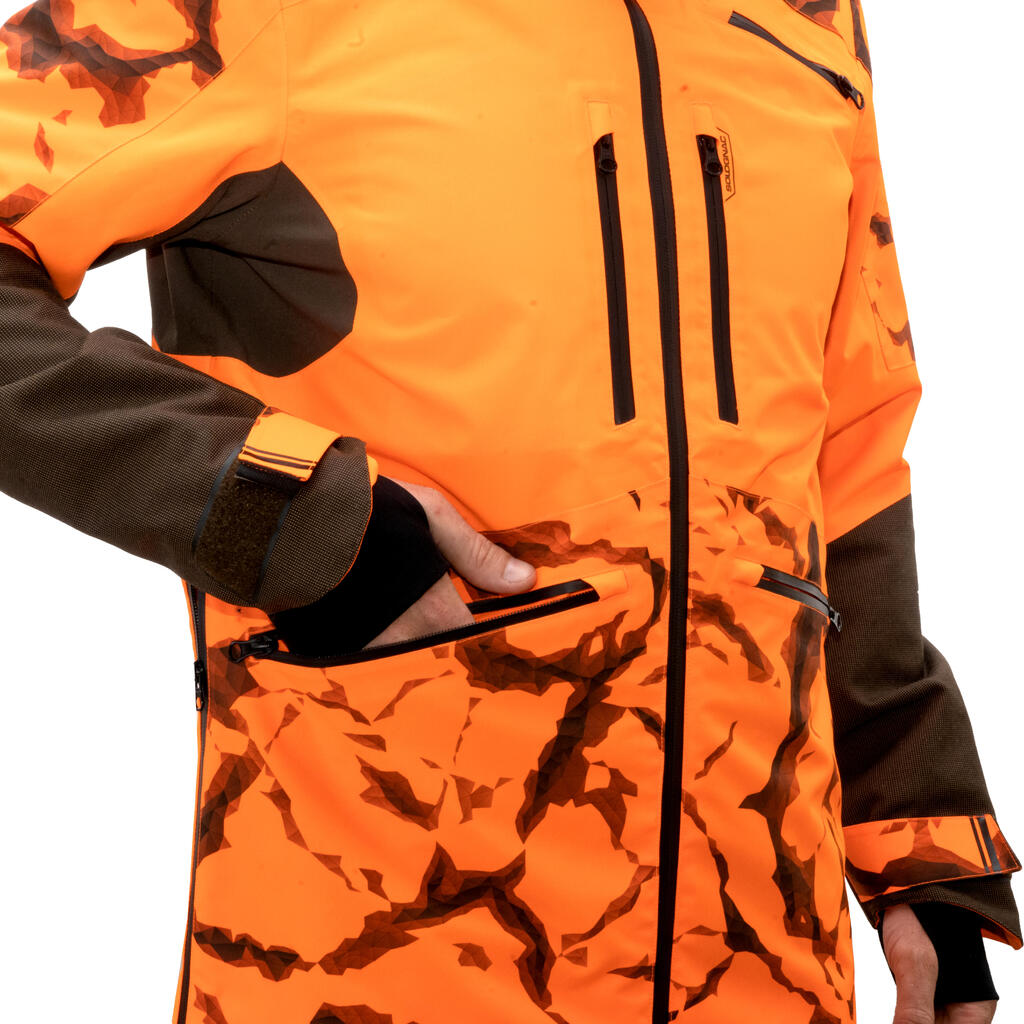 Poľovnícka odolná nepremokavá bunda Supertrack 900 Light oranžová reflexná