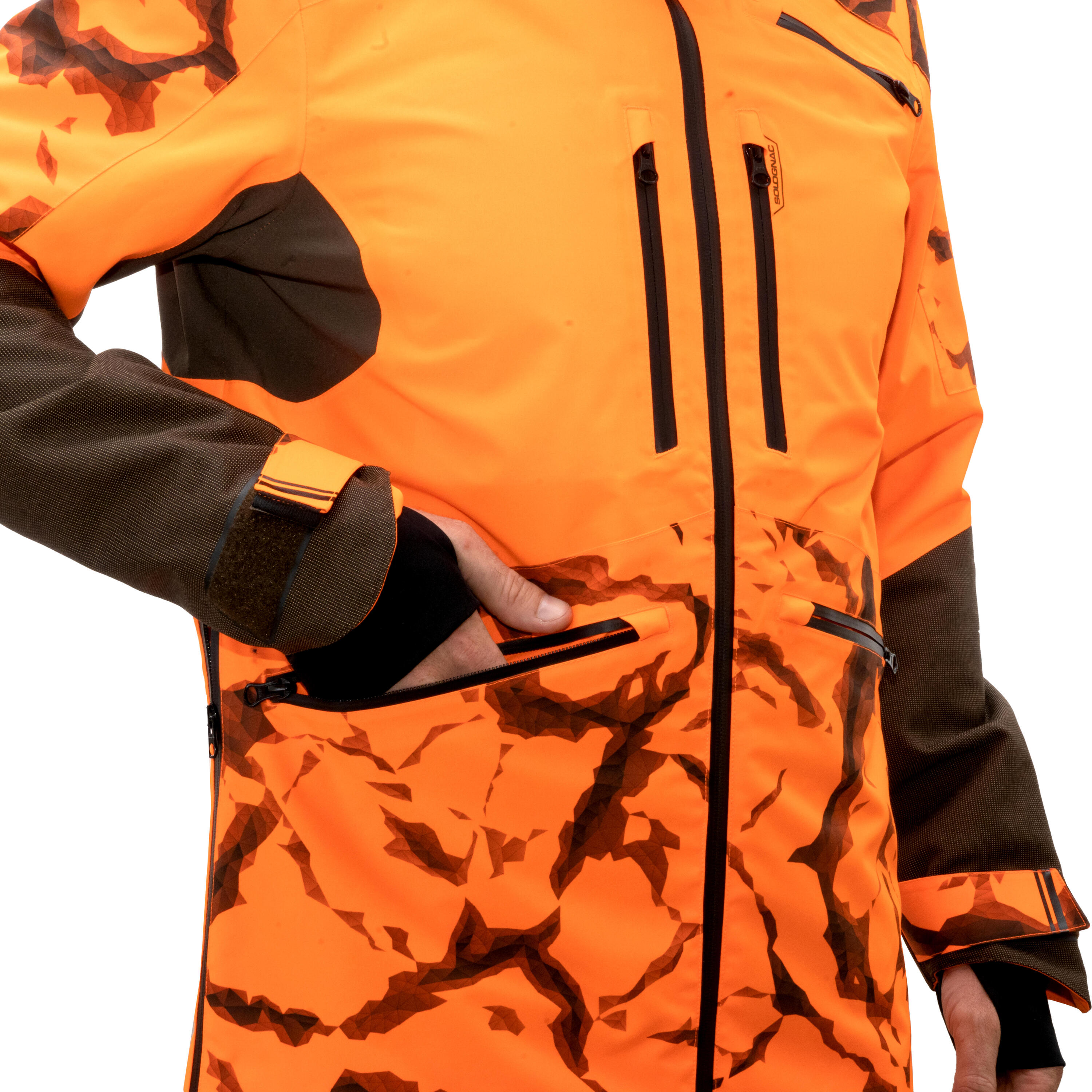 Veste chasse resistante impermeable orange fluo supertrack 900 light 14/28