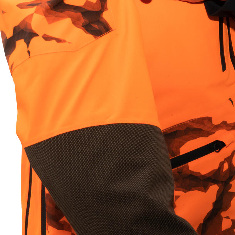 Chaqueta Caza Solognac Supertrack 900 Impermeable Naranja Fluo Alta Visibilidad