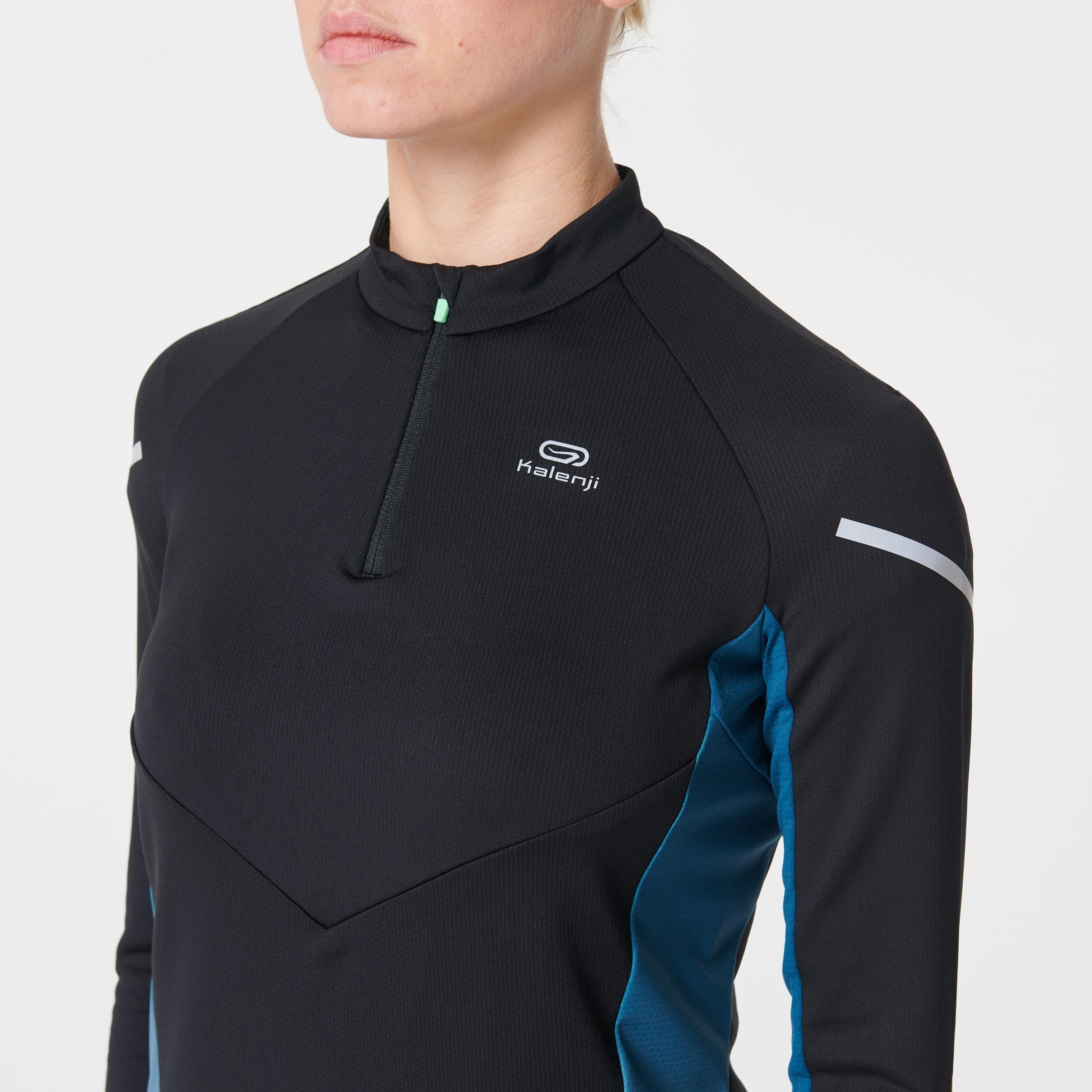 KIPRUN WOMEN’S WARM LIGHT LONG SLEEVED RUNNING JERSEY BLACK TURQUOISE 8/18