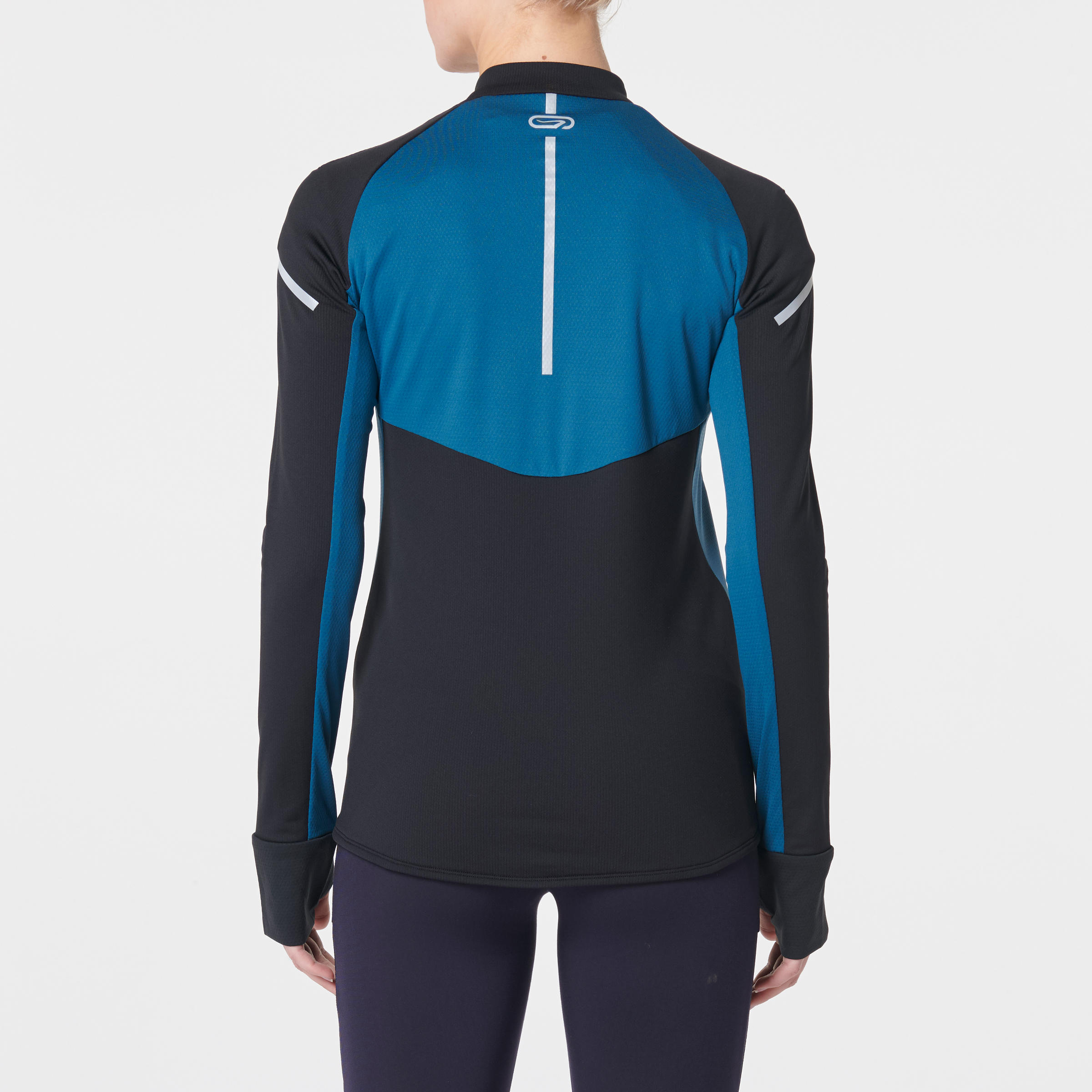 KIPRUN WOMEN’S WARM LIGHT LONG SLEEVED RUNNING JERSEY BLACK TURQUOISE 5/18