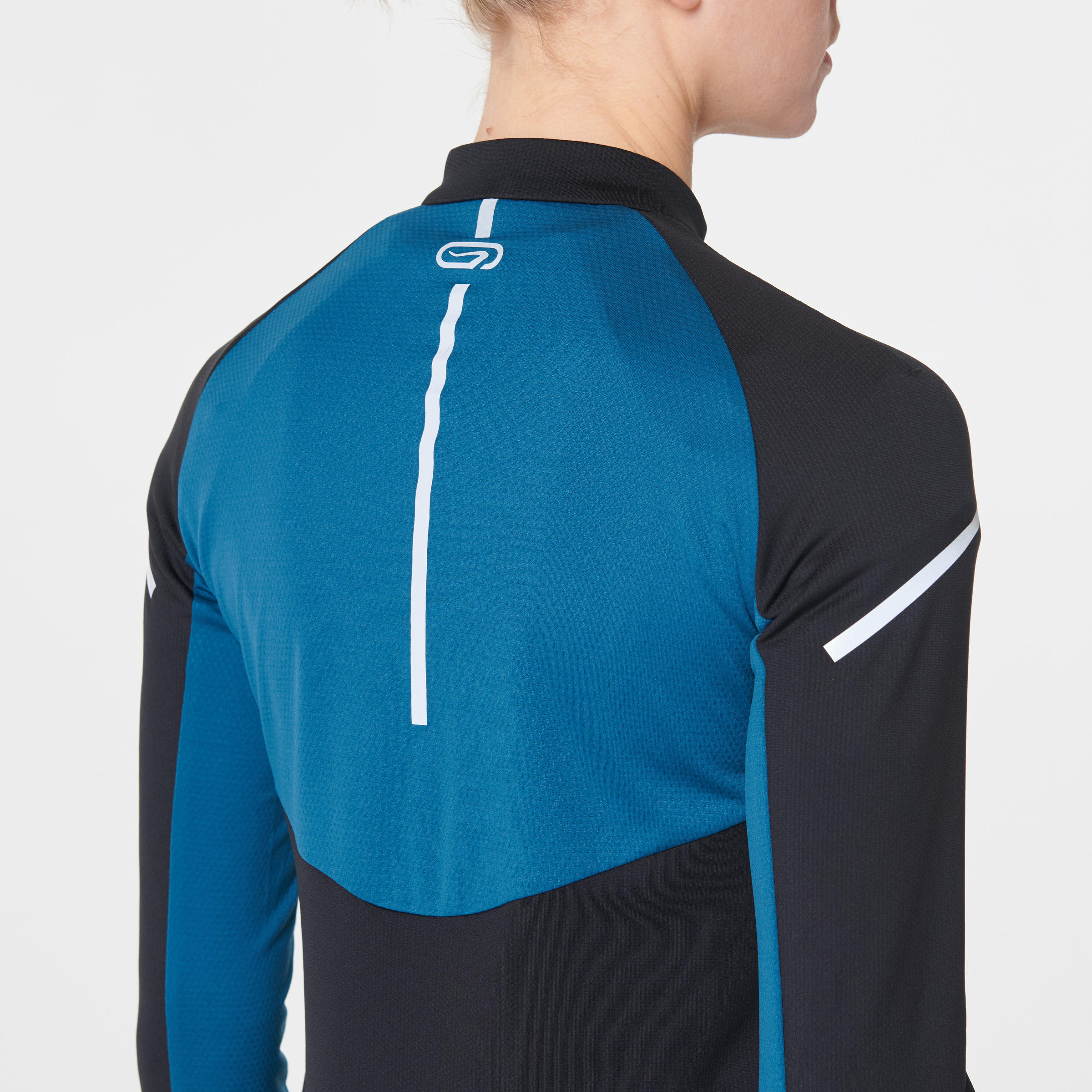 KIPRUN WOMEN’S WARM LIGHT LONG SLEEVED RUNNING JERSEY BLACK TURQUOISE 6/18