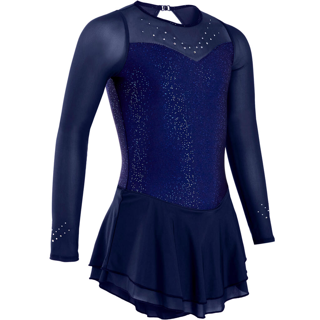 Kids' Long-Sleeved Figure Skating Leotard - Midnight Blue