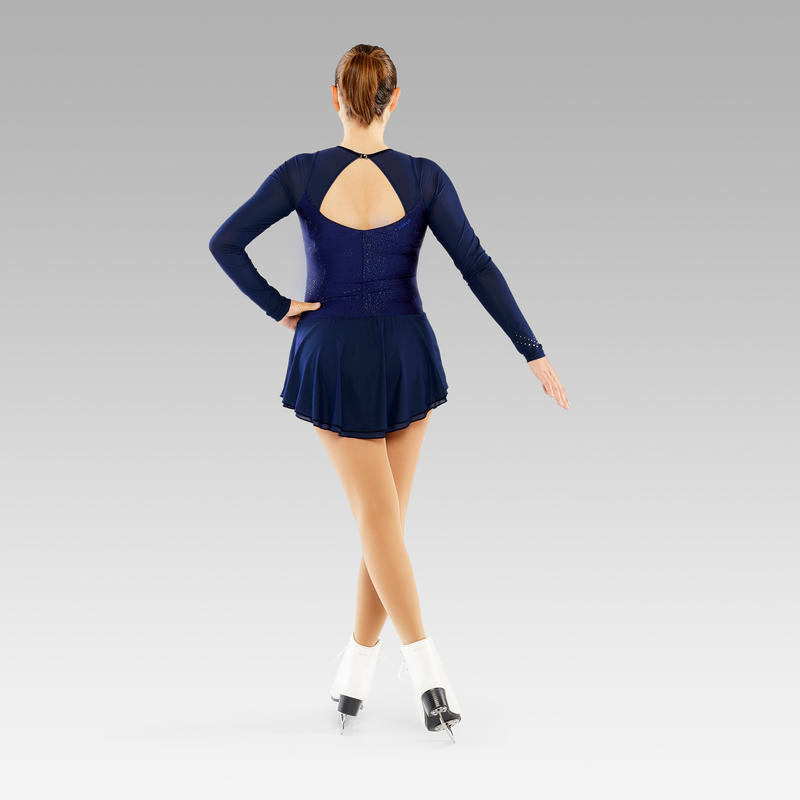 Adult Figure Skating LongSleeved Skirted Leotard Midnight Blue Decathlon