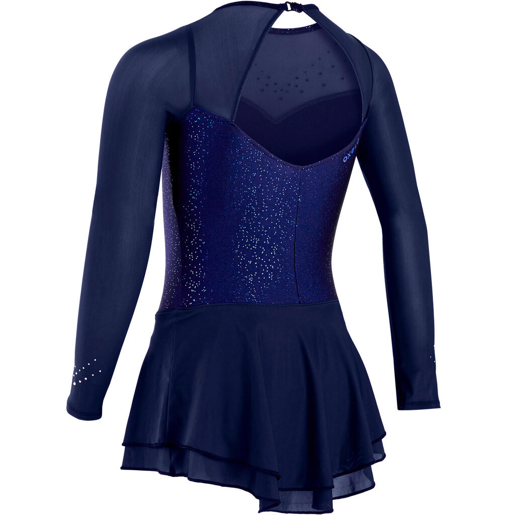 Kids' Long-Sleeved Figure Skating Leotard - Midnight Blue