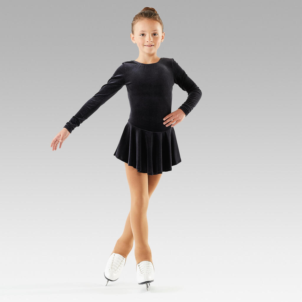 Kids' Figure Skating Training Skirted Leotard - Black