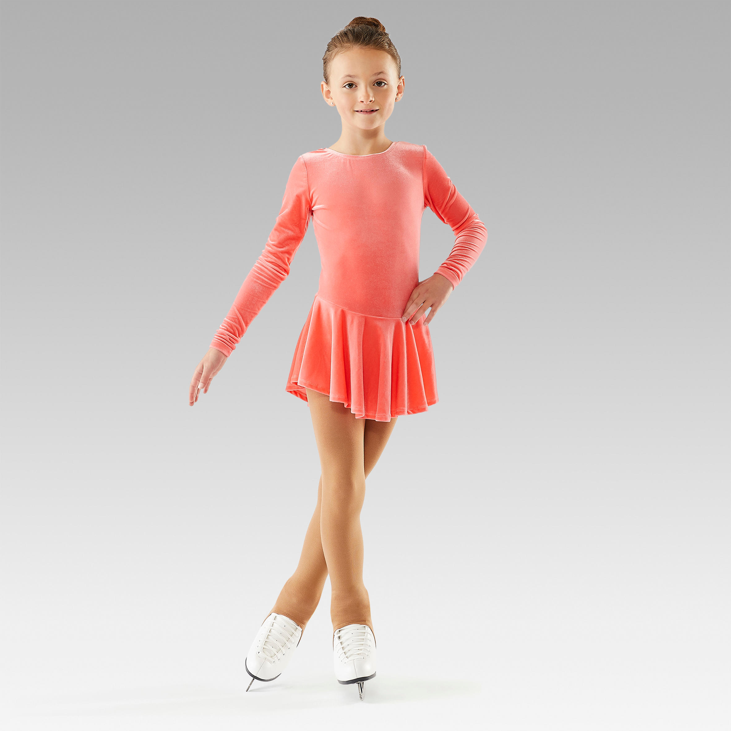 Kids' Figure Skating Training Skirted Leotard - Pink/Coral 3/5