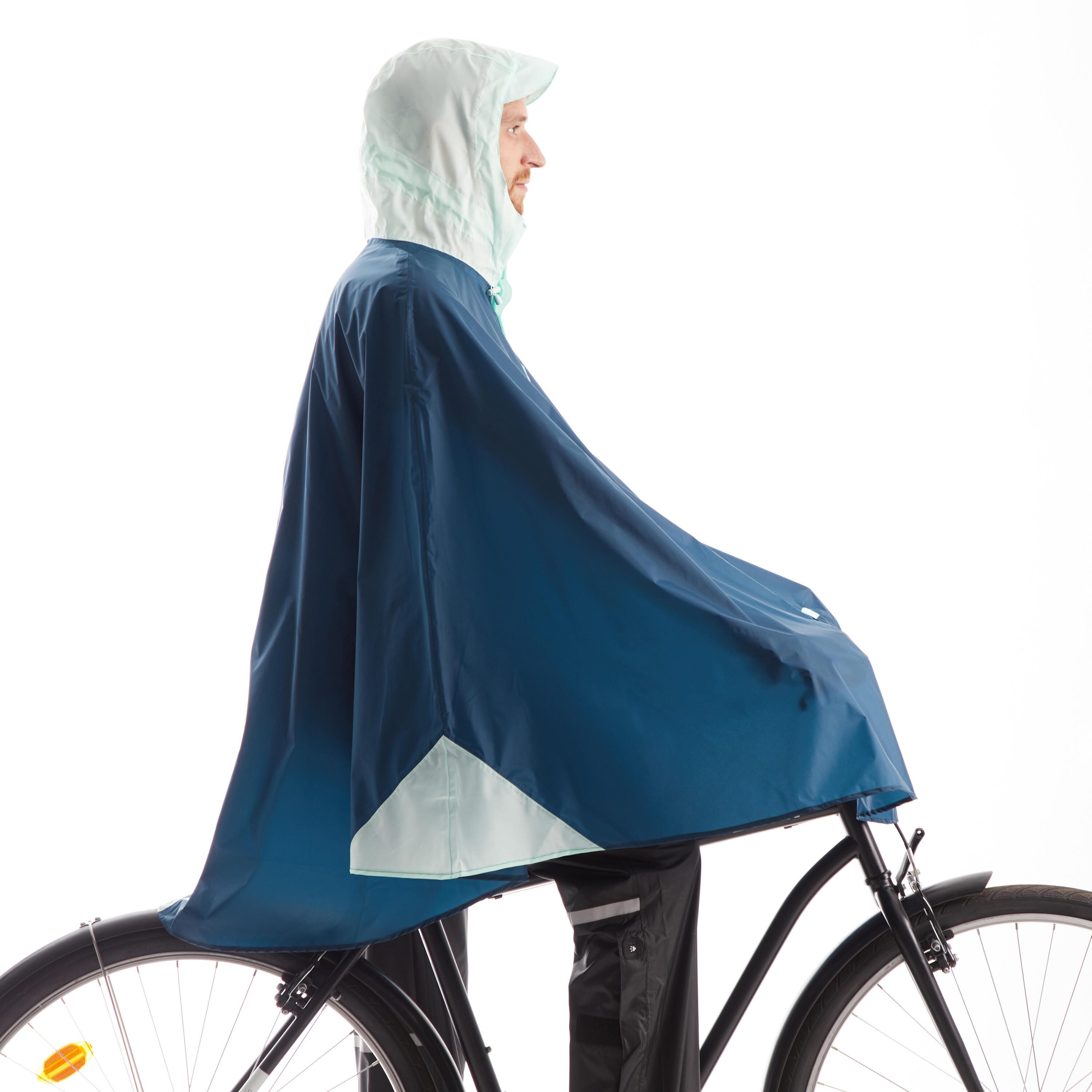 500 Cycling Rain Poncho - Petrol Blue 3/11