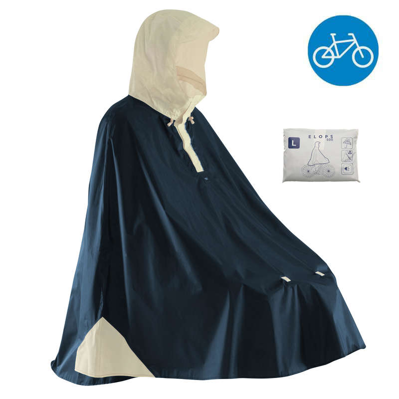 RAIN WEATHER CITY CYCLING APPAREL & ACC Clothing - 500 Cycling Rain Poncho - Navy B'TWIN - By Sport