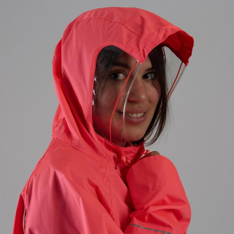 PONCHO PLUIE VÉLO 900 ROSE FLUO/PRUNE