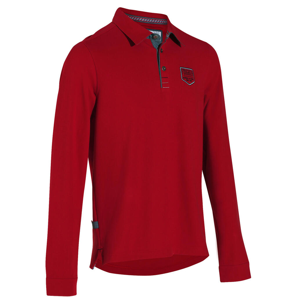 Reit-Poloshirt Langarm Herren Wappen rot