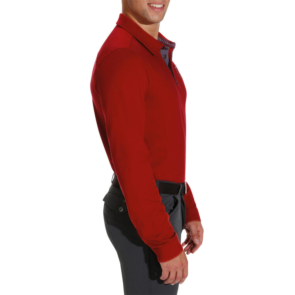 Reit-Poloshirt Langarm Herren Wappen rot