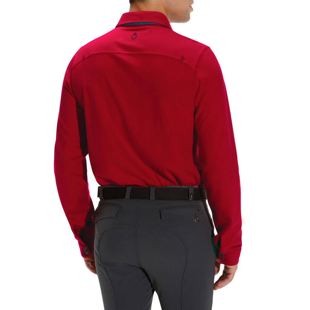 Reit-Poloshirt Langarm Herren Wappen rot