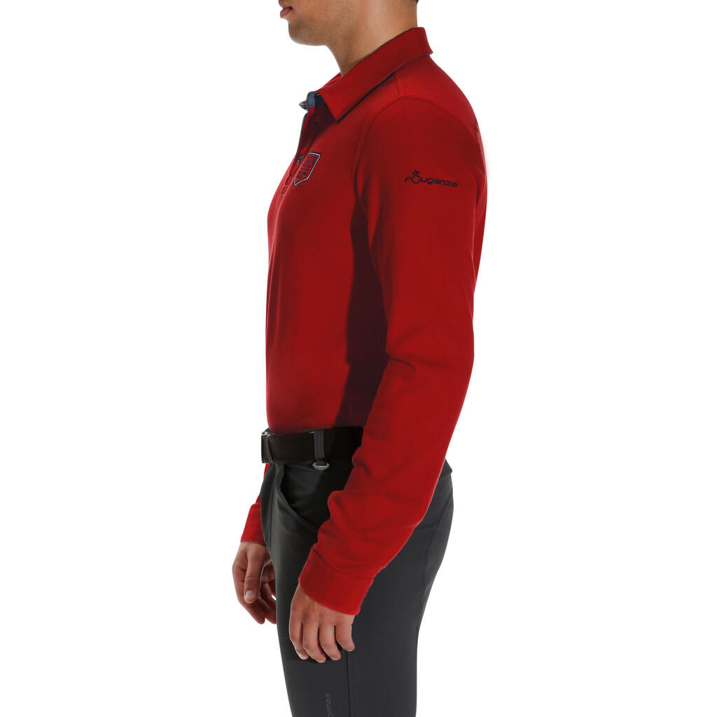 Reit-Poloshirt Langarm Herren Wappen rot