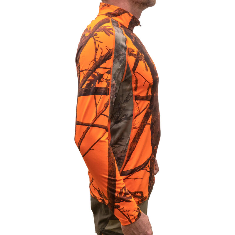 Jagdshirt langarm 500 atmungsaktiv, camouflage/ orange