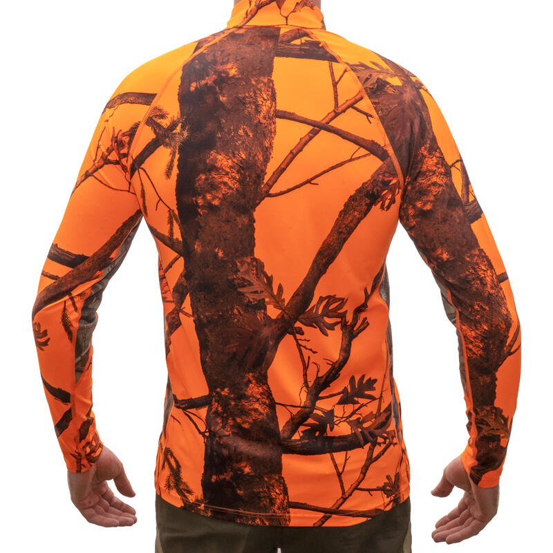 Jagdshirt langarm 500 atmungsaktiv, camouflage/ orange