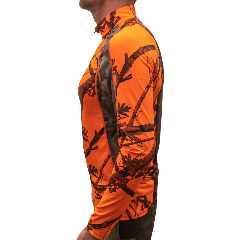 Jagdshirt langarm 500 atmungsaktiv, camouflage/ orange