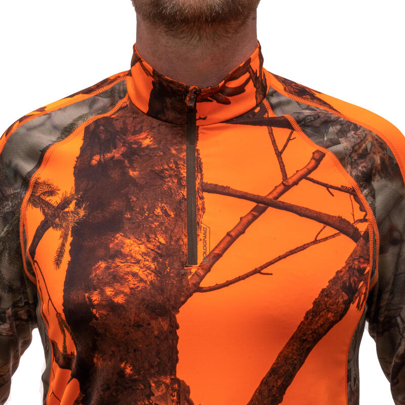 Jagdshirt langarm 500 atmungsaktiv, camouflage/ orange